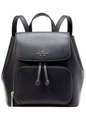 KATE SPADE♠️ New York "KRISTI"🖤BLACK🖤LEATHER MEDIUM FLAP  BACKPACK💕LIKE NEW💕